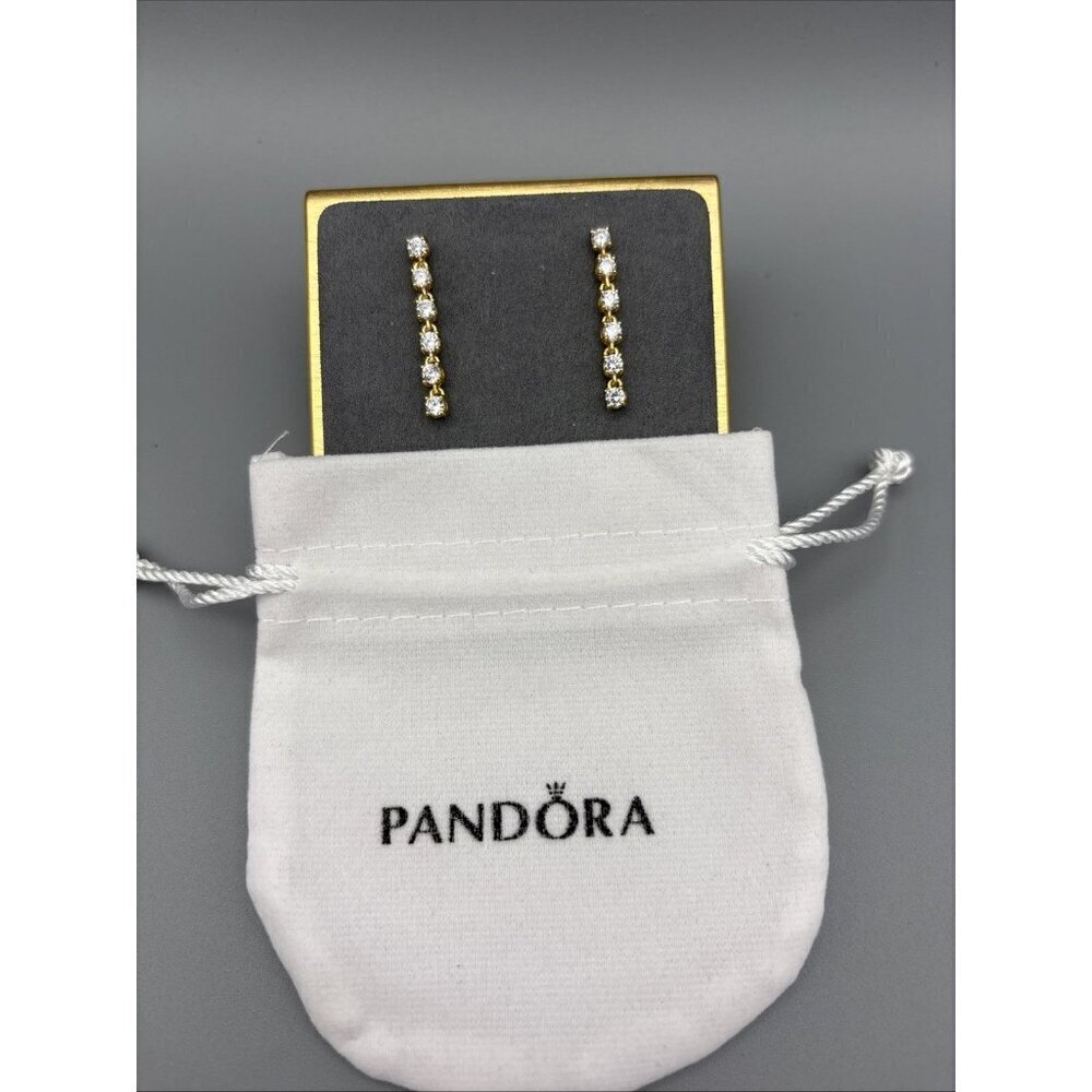 PANDORA Sparkling CZ Drop Earrings 263011C01 New. Gold Plated 925 Silver
